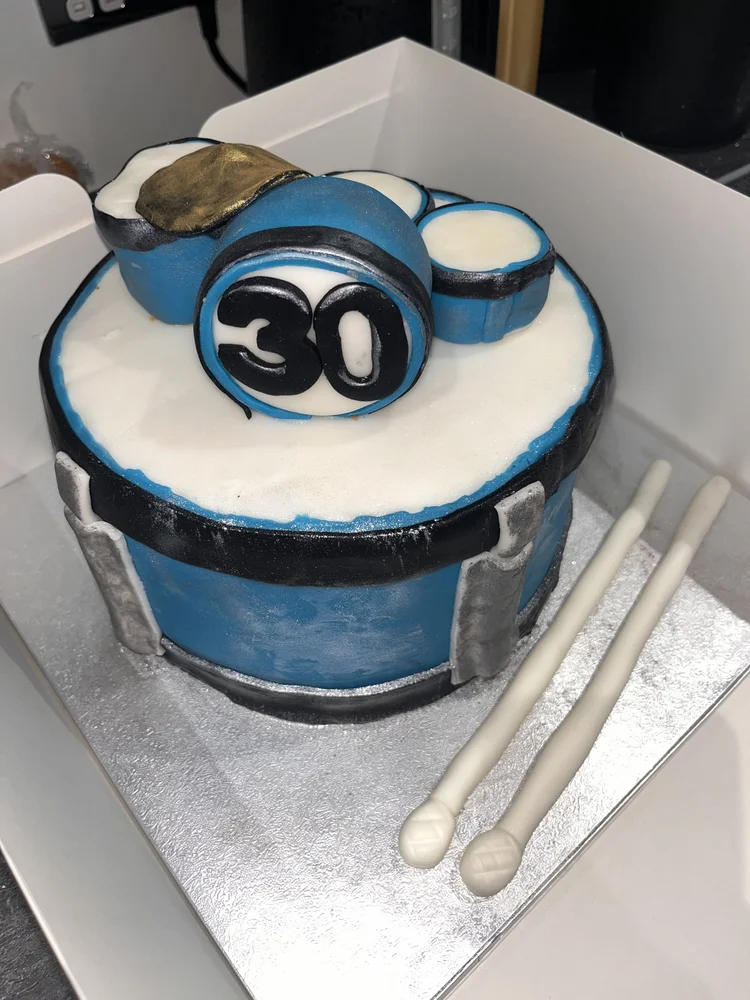 Drum kit themed birthday cake
