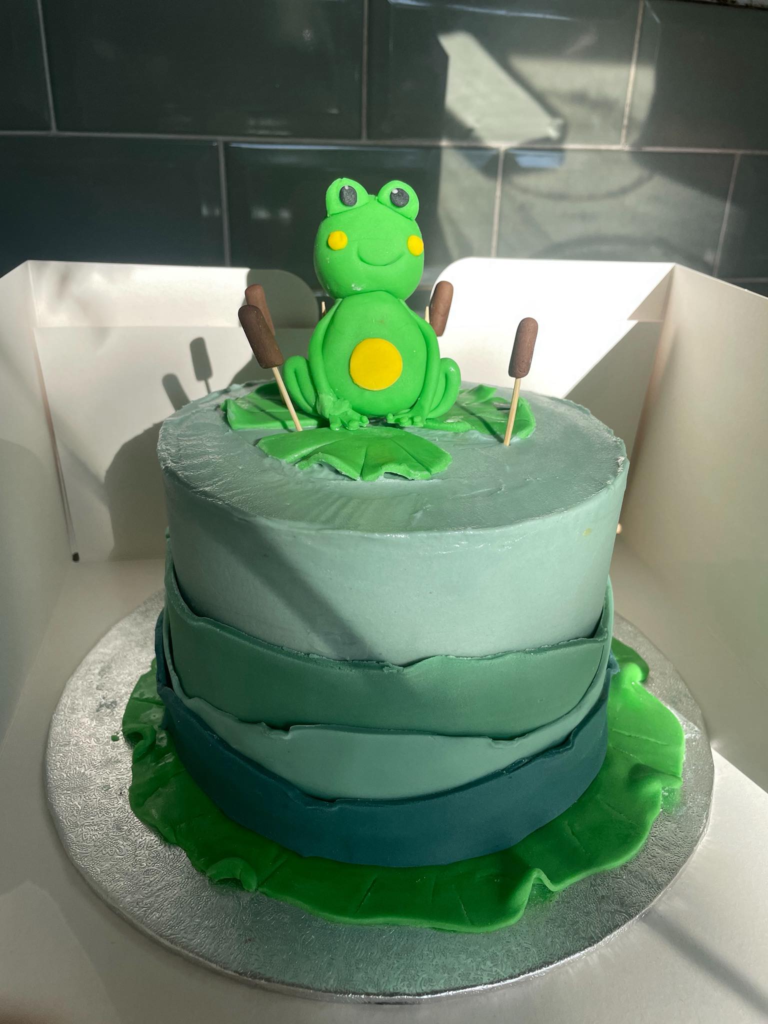 Frog themed birthday cake