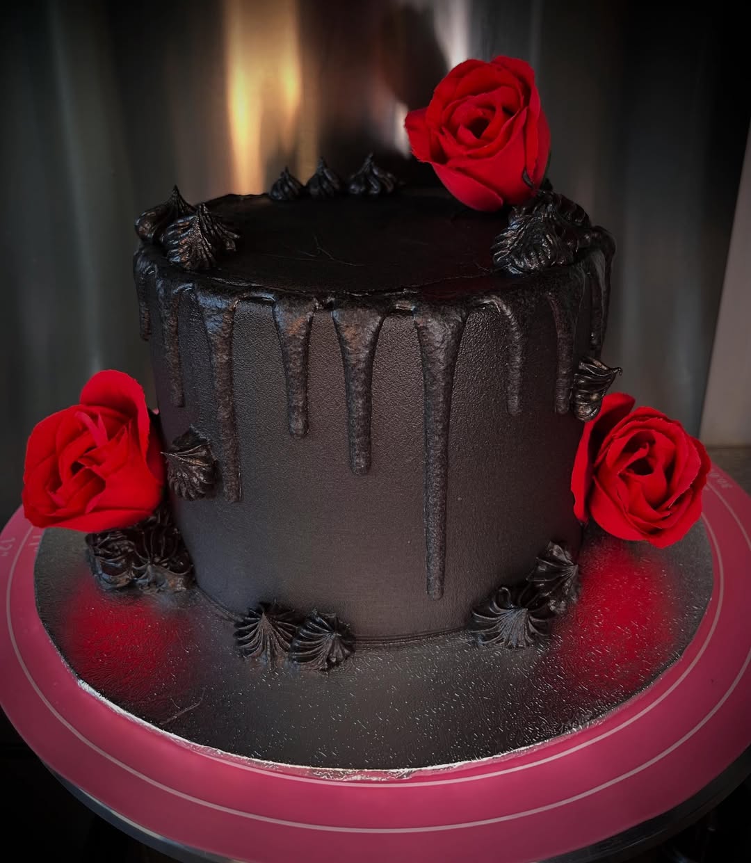 Gothic birthday cake with black and red roses