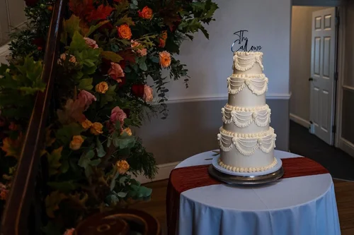 Pastel watercolor cake with floral decorations